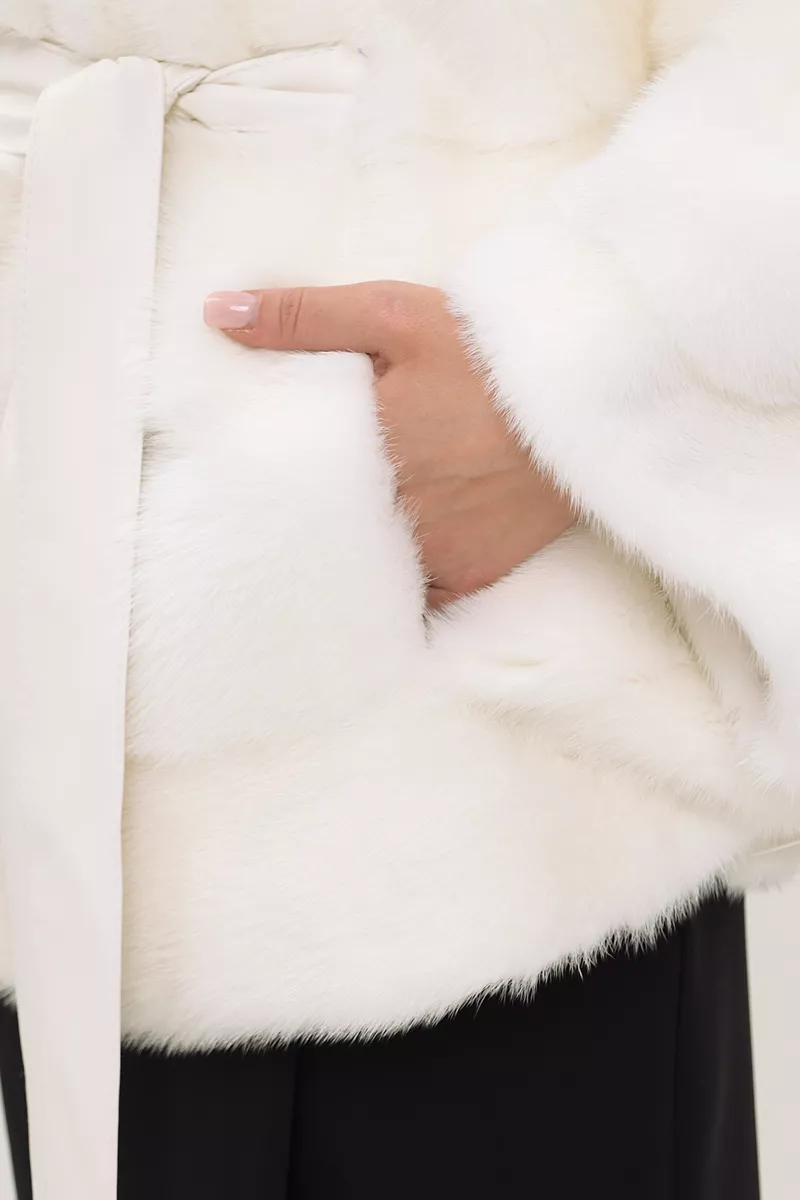 Шуба норковая с капюшоном из чернобурой лисы ШС-212б цвет  фото
