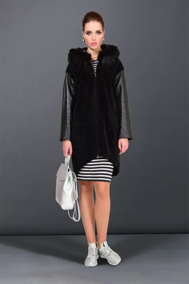 Шуба из астрагана с капюшоном ШД-93 цвет Черный фото